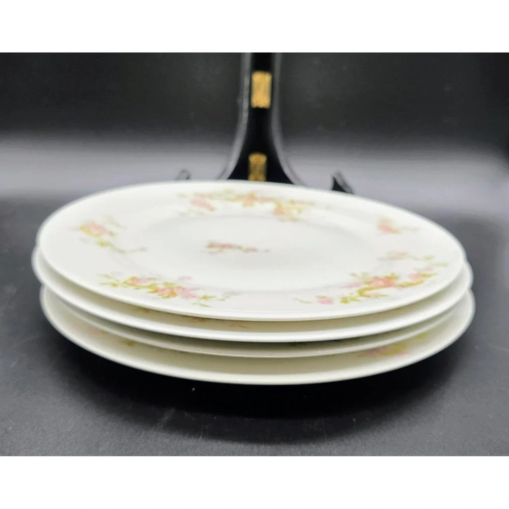 Set/4 Antique Haviland Limoges Dinner Plate Pink Rose 9.25